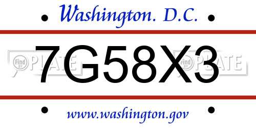 7G58X3 District Of Columbia License Plate