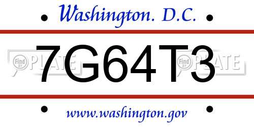 7G64T3 District Of Columbia License Plate
