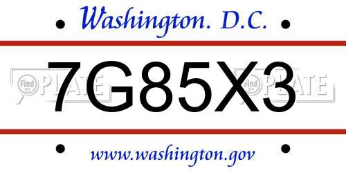 7G85X3 District Of Columbia License Plate