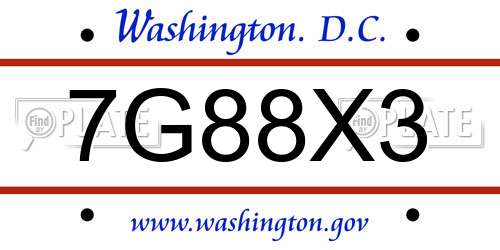 7G88X3 District Of Columbia License Plate