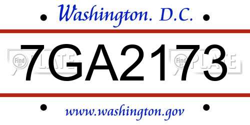 7GA2173 District Of Columbia License Plate