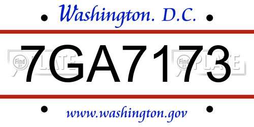 7GA7173 District Of Columbia License Plate
