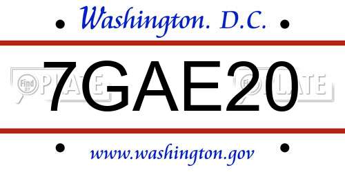 7GAE20 District Of Columbia License Plate