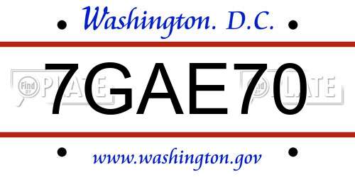 7GAE70 District Of Columbia License Plate