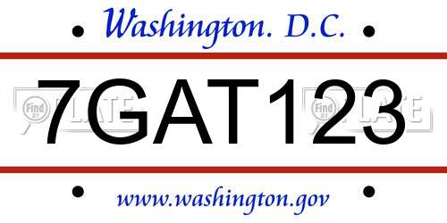 7GAT123 District Of Columbia License Plate
