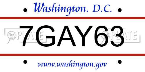 7GAY63 District Of Columbia License Plate