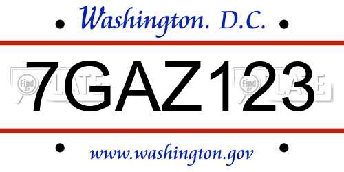 7GAZ123 District Of Columbia License Plate