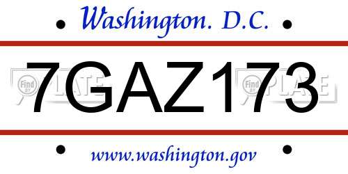 7GAZ173 District Of Columbia License Plate