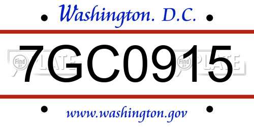 7GC0915 District Of Columbia License Plate