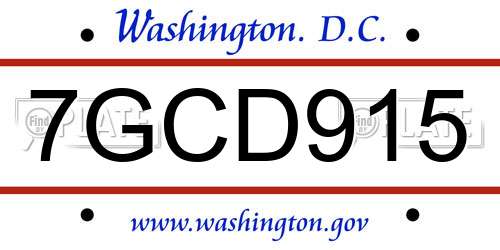 7GCD915 District Of Columbia License Plate