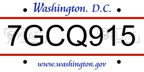 7GCQ915 District Of Columbia License Plate