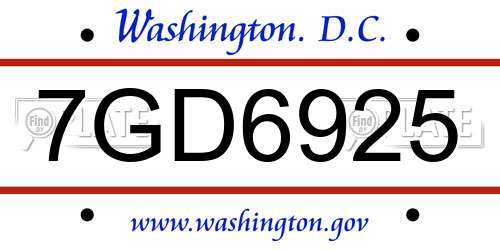 7GD6925 District Of Columbia License Plate