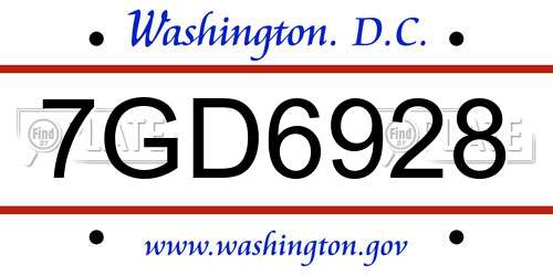 7GD6928 District Of Columbia License Plate