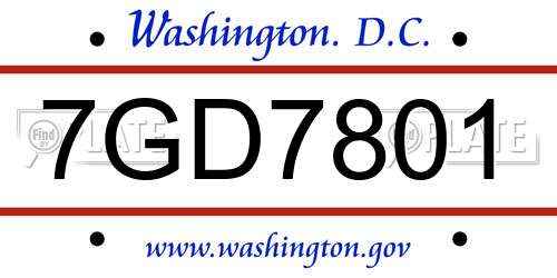 7GD7801 District Of Columbia License Plate