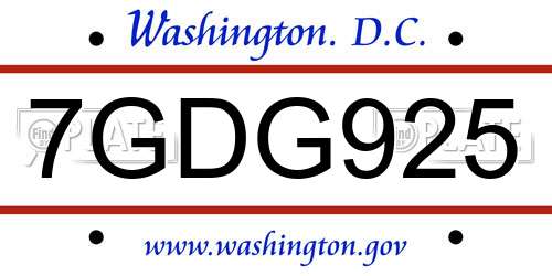 7GDG925 District Of Columbia License Plate