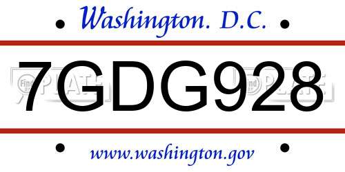 7GDG928 District Of Columbia License Plate