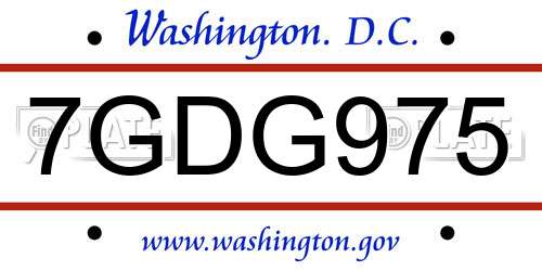 7GDG975 District Of Columbia License Plate