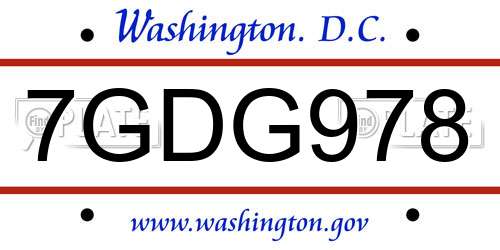 7GDG978 District Of Columbia License Plate