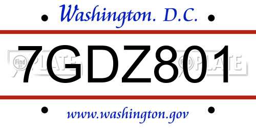 7GDZ801 District Of Columbia License Plate