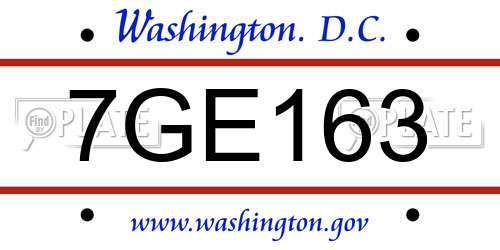 7GE163 District Of Columbia License Plate