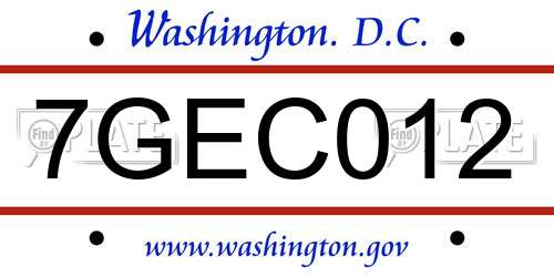 7GEC012 District Of Columbia License Plate