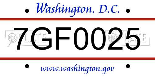 7GF0025 District Of Columbia License Plate