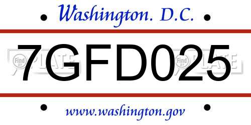 7GFD025 District Of Columbia License Plate