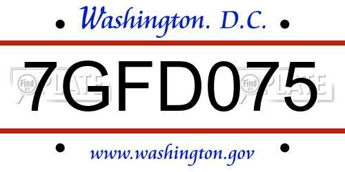 7GFD075 District Of Columbia License Plate
