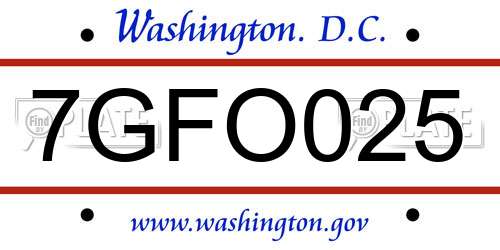7GFO025 District Of Columbia License Plate