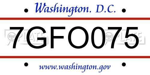 7GFO075 District Of Columbia License Plate