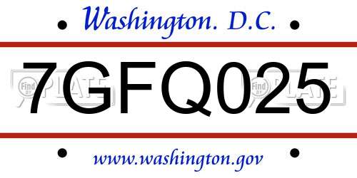 7GFQ025 District Of Columbia License Plate