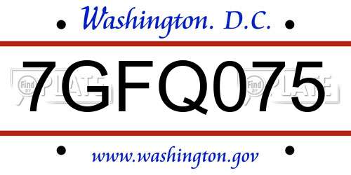 7GFQ075 District Of Columbia License Plate