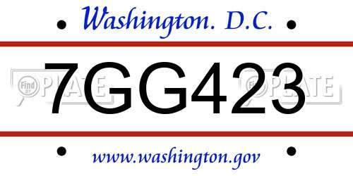 7GG423 District Of Columbia License Plate