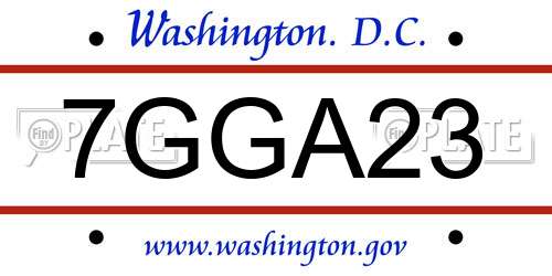 7GGA23 District Of Columbia License Plate