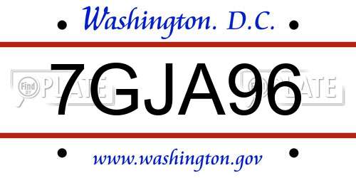 7GJA96 District Of Columbia License Plate