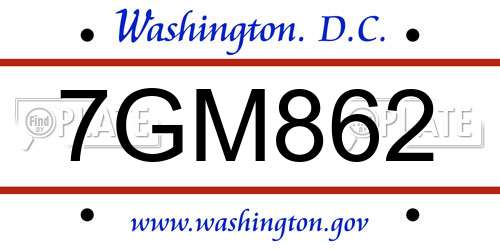 7GM862 District Of Columbia License Plate