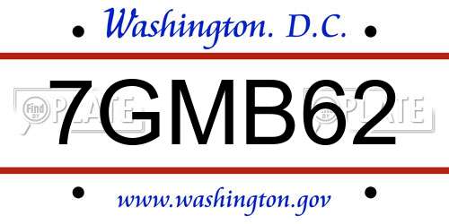 7GMB62 District Of Columbia License Plate