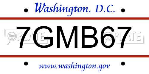 7GMB67 District Of Columbia License Plate