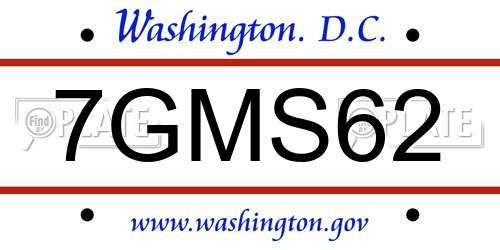 7GMS62 District Of Columbia License Plate