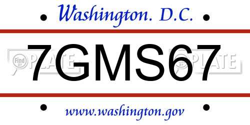 7GMS67 District Of Columbia License Plate