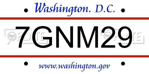 7GNM29 District Of Columbia License Plate