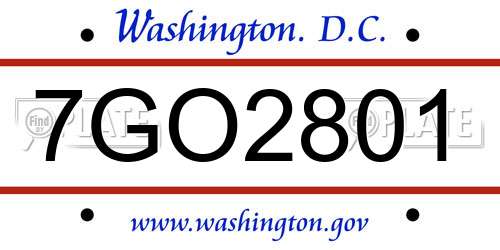 7GO2801 District Of Columbia License Plate