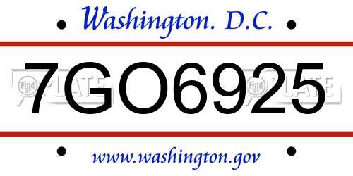 7GO6925 District Of Columbia License Plate
