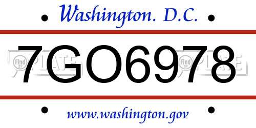 7GO6978 District Of Columbia License Plate