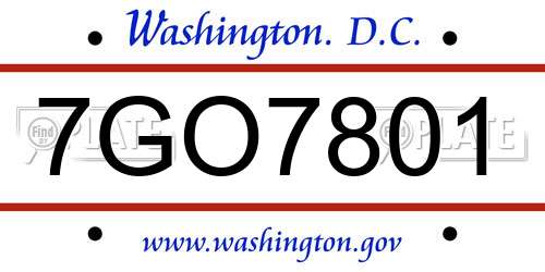 7GO7801 District Of Columbia License Plate