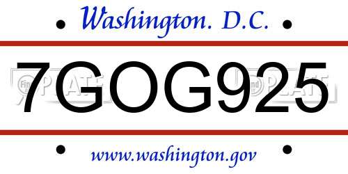 7GOG925 District Of Columbia License Plate