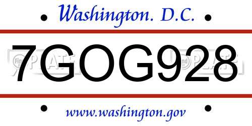 7GOG928 District Of Columbia License Plate