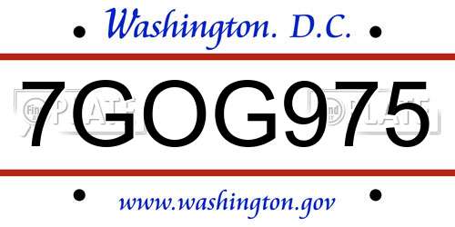 7GOG975 District Of Columbia License Plate