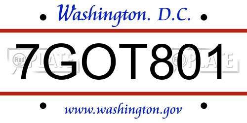 7GOT801 District Of Columbia License Plate
