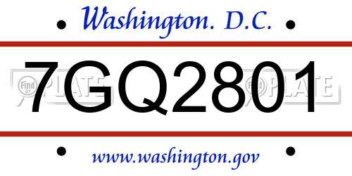 7GQ2801 District Of Columbia License Plate